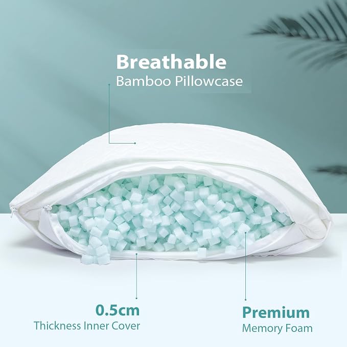 Queen Size Bed Pillow for Sleeping Shredded Memory Foam Adjustable Loft Pillows - Image 2
