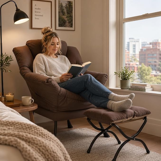 HollyHOME Lazy Chair with Foldable Ottoman, Accent Comfy Lounge Armchair and - Image 2