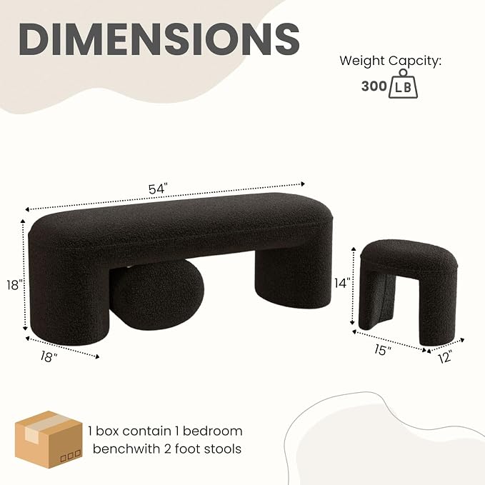 3-Piece Nesting Ottoman Bench Set，53" Long Upholstered End of Bed Bench - Image 2