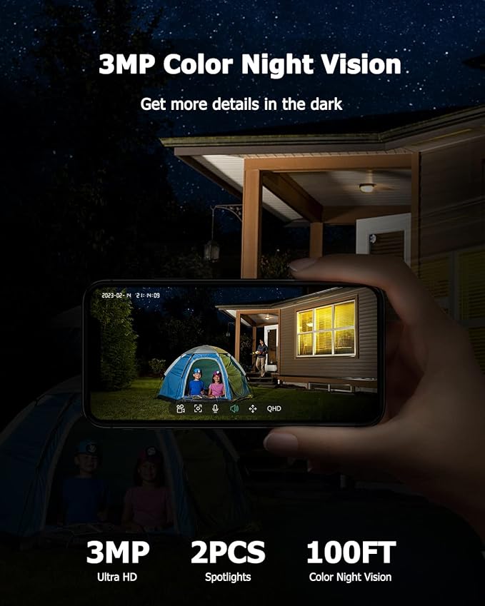 Rebluum Security Camera Wireless Outdoor, 2K Solar Security Camera,Battery Powered 360°PTZ Outdoor Camera,Color Night Vision,2-Way Audio,PIR Motion Detection,Compatible with Alexa