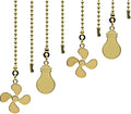 Ceiling Fan Pull Chain Set - 4 Piece Bulb and Fan Pattern Extension Pendant, 12 Inch Extender With Ball Connector (Brass)
