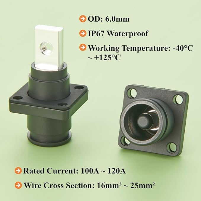 1 Set Battery Energy Storage Connector 120A 25mm² High Current HV Connectors Quick Plug Terminal Right Angle Plug and Socket IP67 Waterproof Power Adapter (Black, 120A)