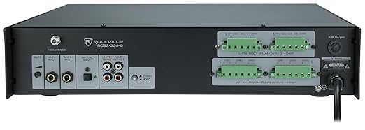 Rockville RCS2-320-6 320W 6-Zone Stereo/Mono Commercial 70V Amplifier, Bluetooth, USB/SD, Optical Input, Perfect for Restaurants, Schools, Offices, and Multi-Room Audio