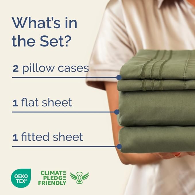 Full XL Bed Sheet Set - 4 Piece Extra Long Extended Full XL Sheets - Soft, Breathable & Cooling - Fits 8” to 16" Mattress w/ Deep Pockets - 54" x 80" - Easy-Fit, Wrinkle & Fade Resistant - Sage Green