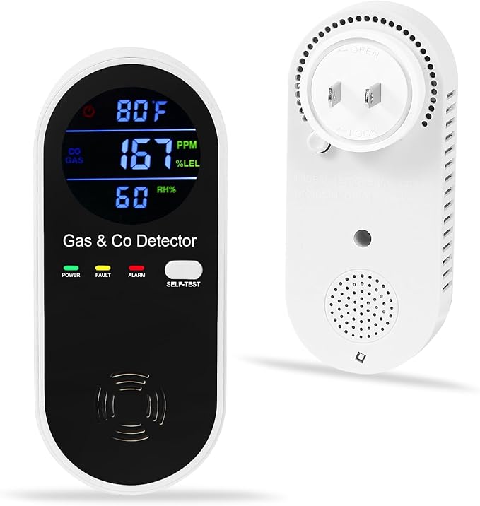 Koabbit Natural Gas & Carbon Monoxide Detector, Plug in Carbon Monoxide Alarm,Natural Gas Detector,Propane,4-in-1 Combustible Gas & CO Detector with Fahrenheit(°F) & Humidity for Home,RV,Apartment