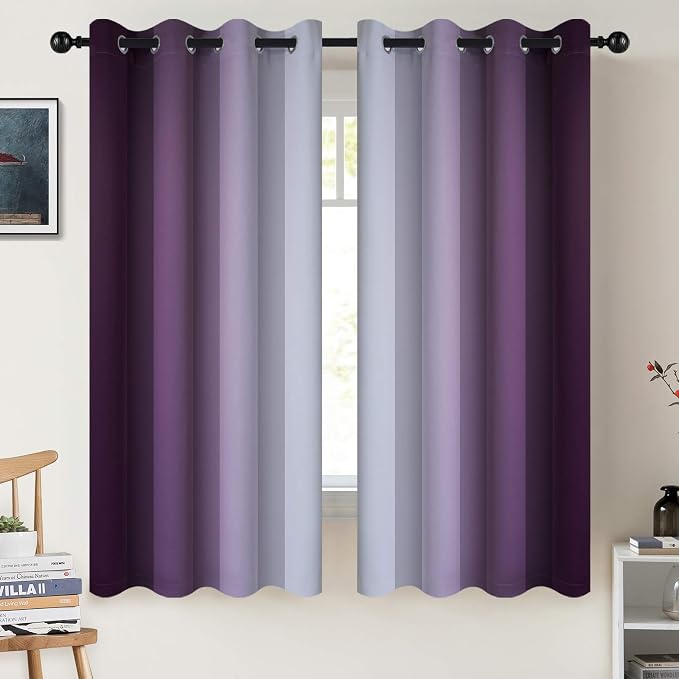 COSVIYA Grommet Room Darkening Ombre Purple Curtains W52xL63 inch | Purple and by COSVIYA