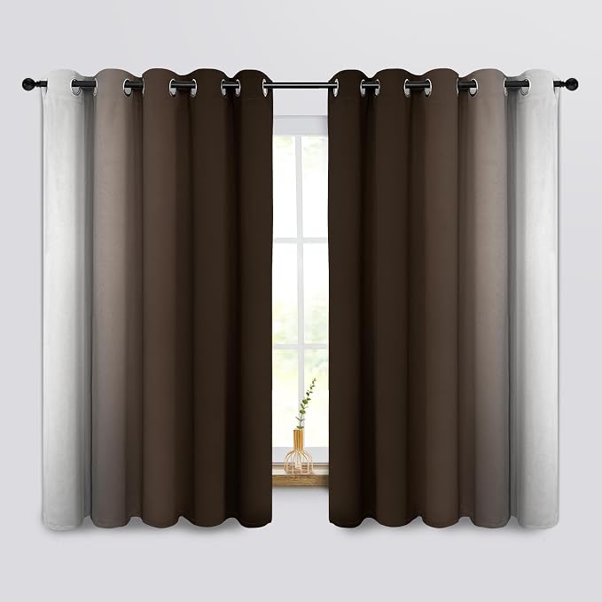 COSVIYA Curtains & Drapes Grommet Ombre Brown Curtains W62 x L63 Inch | - Image 2