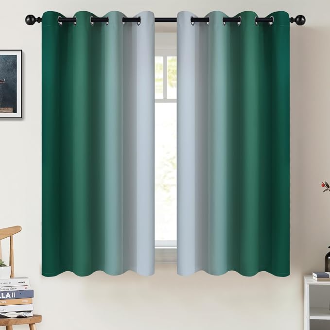 COSVIYA Curtains & Drapes Grommet Ombre Dark Green Curtains W52 x L54 Inch | by COSVIYA
