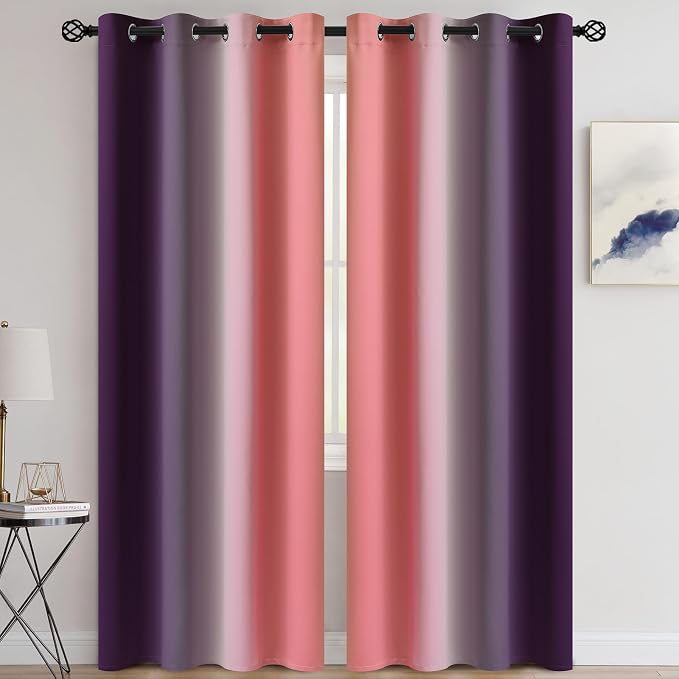 COSVIYA Grommet Drapes Ombre Dark Pink and Purple Curtains W52 x L84 Inch | by COSVIYA