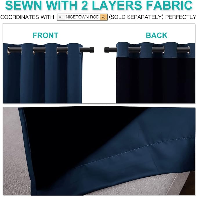NICETOWN 100% Blackout Curtain Panels, Thermal Insulated Black Liner Curtains - Image 5