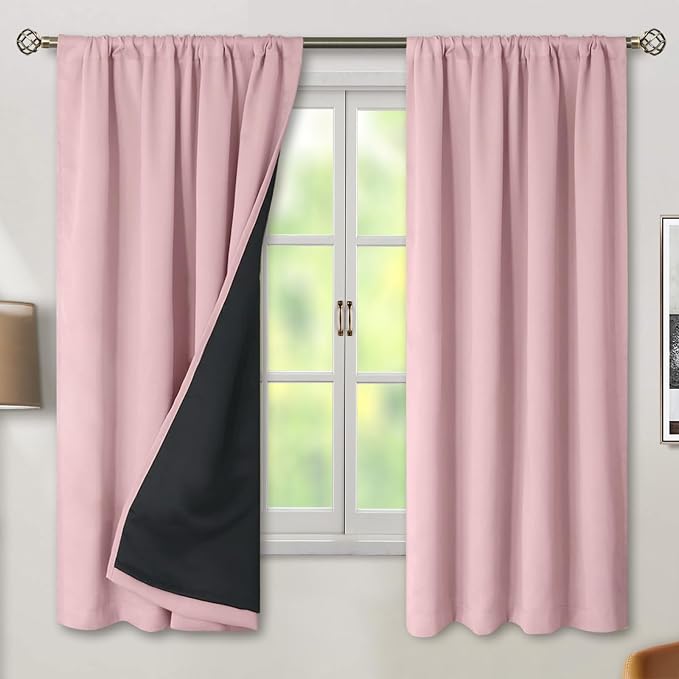 BGment Pink 100% Blackout 63 Inch Curtains 2 Panel Set - Image 2