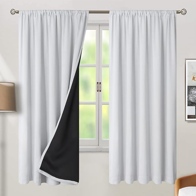BGment Greyish White 100% Blackout Curtains 72 Inches Long - Image 2