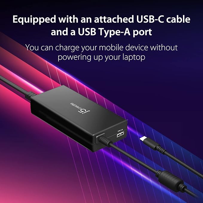 j5create USB Type C PD 100W Fast Charger for MacBook Pro, Chromebook, Laptop, Notebook, Tablet, Android, and iOS Smartphones (JUP2290)