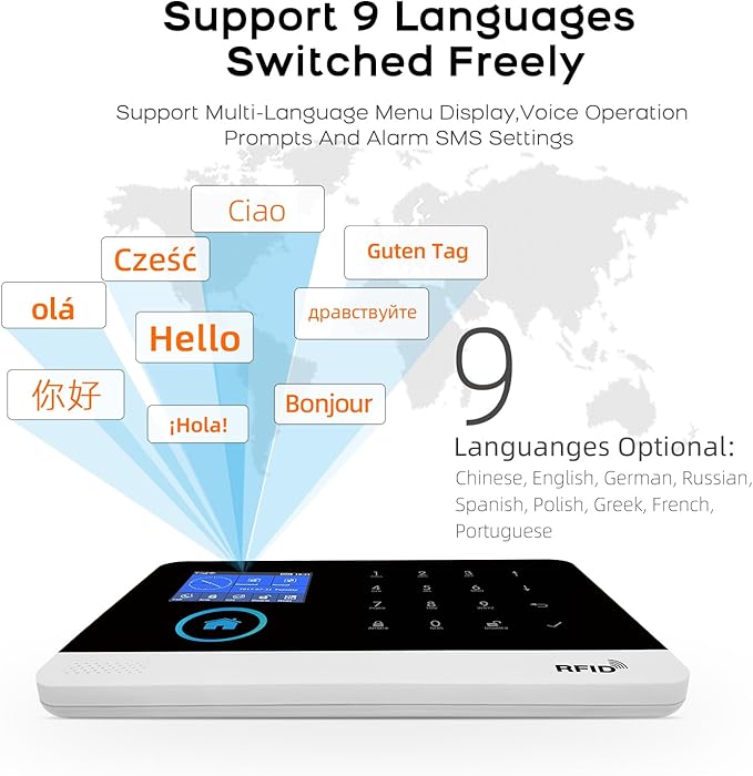 PGST 8 PCS Home Security Systems with LCD Touch Screen,Wireless GSM 4G Burglar Door Open Alarm Systems,120dB Loud Siren,Phone App Control for Villa,Apartment,Home Pets,Kids Safety