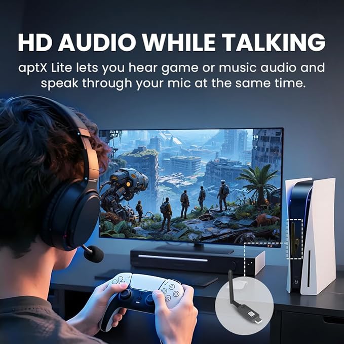 Avantree ProLink - Bluetooth 5.4 LE Audio Transmitter & Receiver Set, aptX Lite, 20 ms Ultra-Low Latency & HiFi Wireless Audio Adapter for Gaming, Calls, Music, Plug & Play for PC, PS5, Mac, Phones