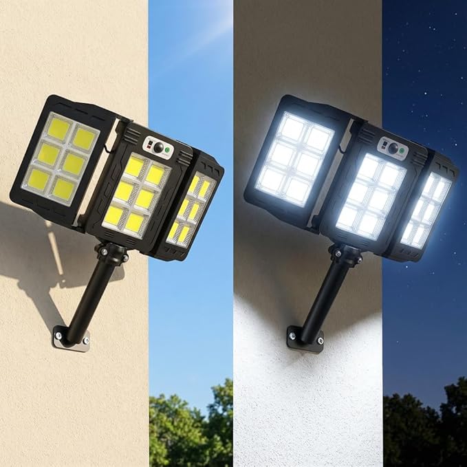 JWT Solar Street Lights Outdoor Waterproof - Solar Powered Parking Lot Light Dusk to Dawn 7000LM, 3-Head Folding Motion Sensor Commercial LED Solar Flood Lights Waterproof Remote Control for Outside