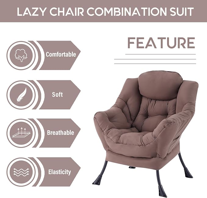 Lazy Chair with Ottoman, Comfy Accent Reading Chair, Dark Brown | Foldable - Image 5