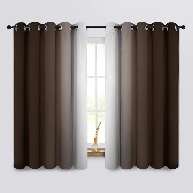 COSVIYA Curtains & Drapes Grommet Ombre Brown Curtains W62 x L63 Inch | by COSVIYA