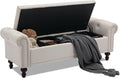 SOFTHION 58.1" Storage Bench for Bedroom, Linen Upholstered by SofthionDesign