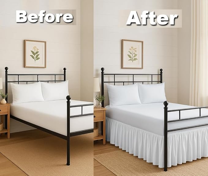 Mattress-Homes Ruffled Bed Skirt Split Corners with Platform, Tailored Fit Hotel Quality Wrinkle Free Ultra-Soft Microfiber Dust Ruffle, Upto 18 Inch Drop, Queen, White