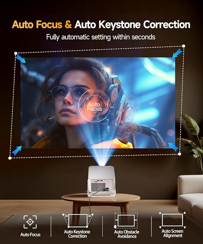 Android 14 Smart Projector with 4K 8K Support, Mini Projector with Wifi6 and Bluetooth5.4, 600 ANSI, Auto Focus & Obstacle Avoidance 1080P Portable Movie Proyector for Home Outdoor, Magcubic HY350Max