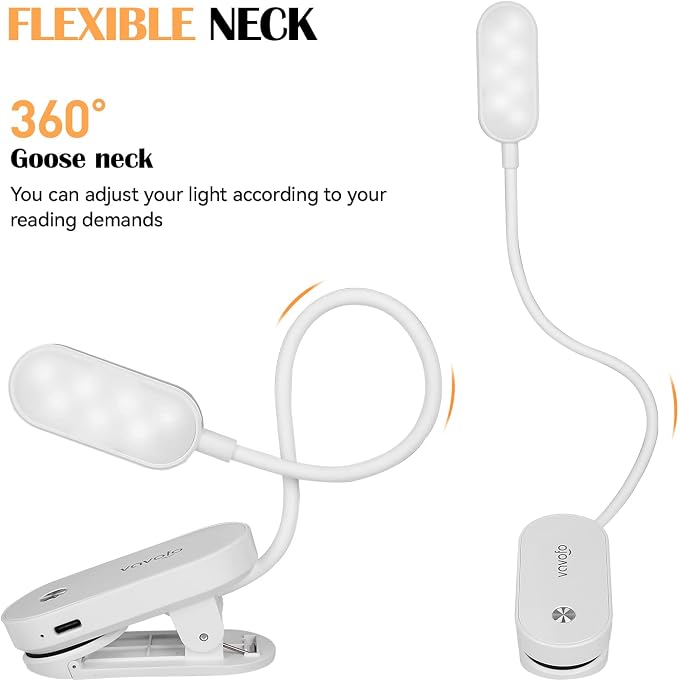 VAVOFO Rechargeable Book Light, 14 LEDs Eye Care Clip On Amber Reading Light - Image 6