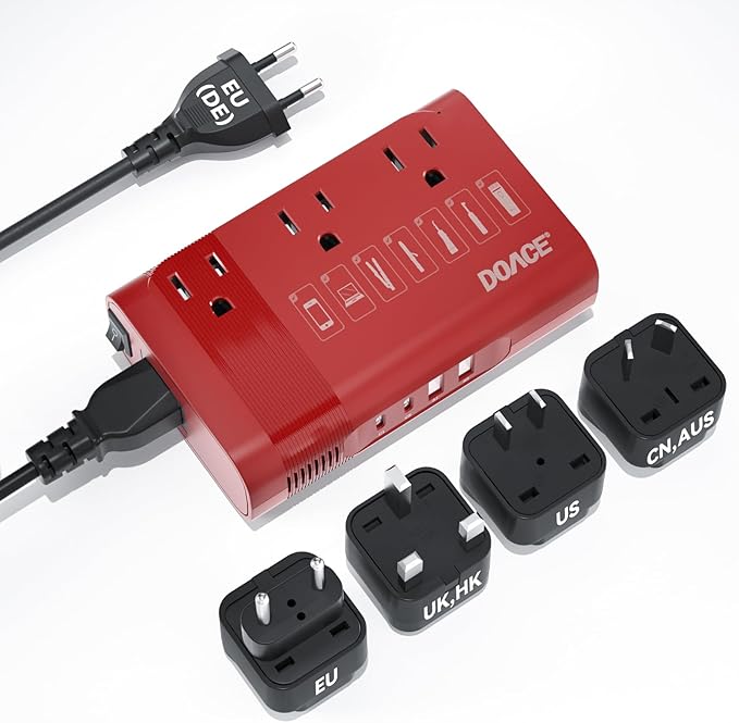 DOACE 350W Voltage Converter, Ai 220V to 110V Converter and 50Hz to 60Hz Transformer, Power Convert Adapter Combo US to AU, UK, European Travel Plug Adapter for Hair Straightener Laptop Cell Phone