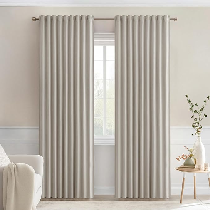 MIULEE Natural Back Tab Blackout Curtains 52x84 Inch Length 2 Panels Set | Rod by MIULEE