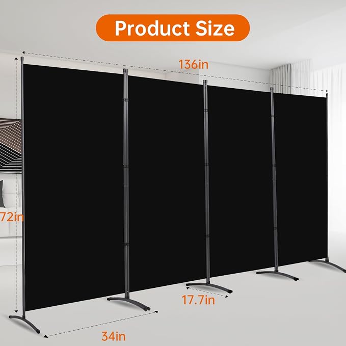 Room Divider 6FT Folding Privacy Screens, 4 Panel Partition Room Dividers | 6FT - Image 6