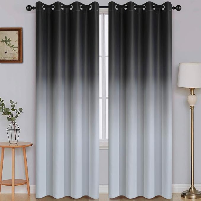 SimpleHome Black to Grey White Ombre Room Darkening Curtains 96 Inch | Curtains by SimpleHome