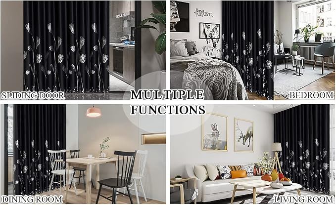 Wide Blackout Curtain for Sliding Door 100W x 84L Inch Silver Palm Tree - Image 9
