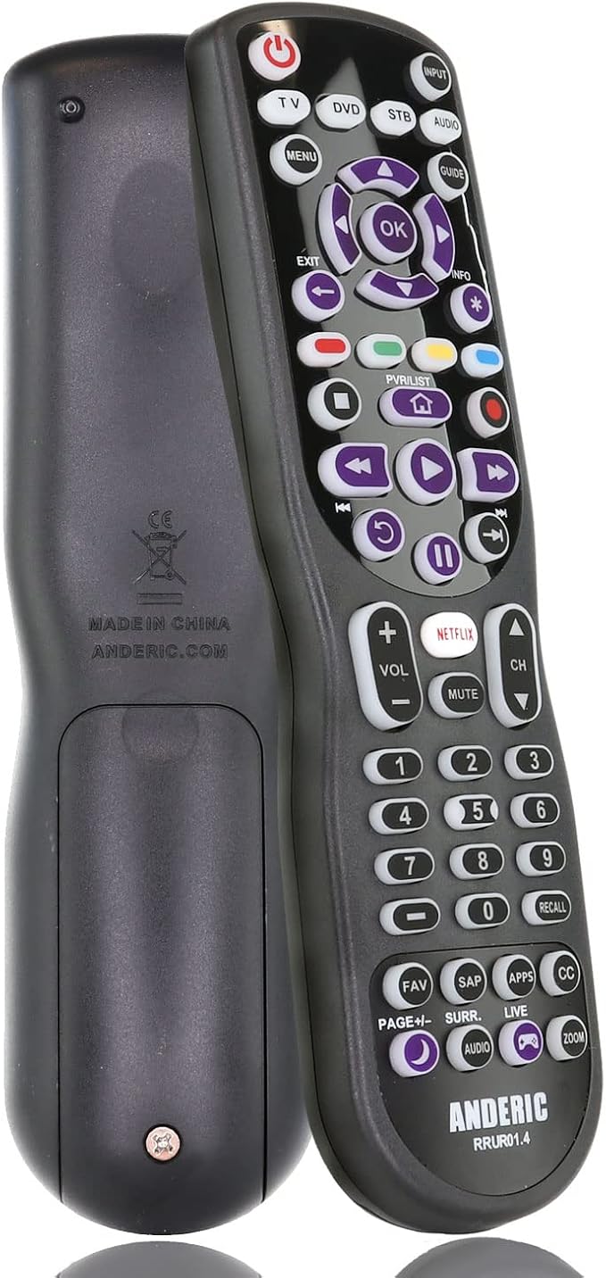 Universal 4-Device Fit for Roku Streaming Player/TV Remote Control with Macro, Learning, & Backlighting for All Roku TVs and Blu-Ray Players, Audio, Sound Bars - RRUR01.4
