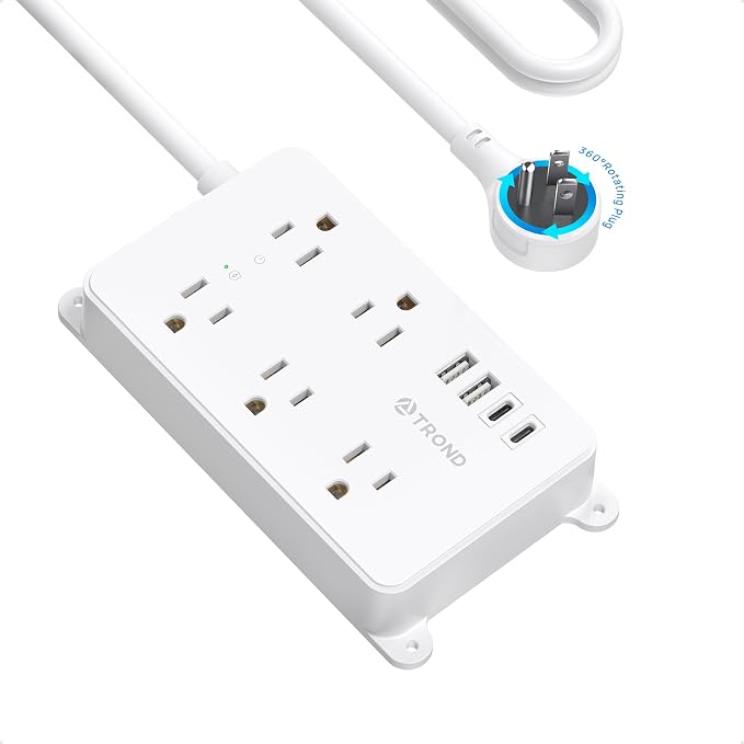 TROND 360° Rotating Plug Power Strip, 10ft Extension Cord, 5 Widely-Spaced by TRONDOfficial