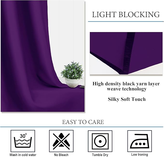 Diraysid Purple Grommet Blackout Curtains - Image 5