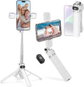 Mini Phone Tripod Stand,MQOUNY 38" Phone Tripod &Selfie Stick with Wireless Rechargeable Remote & Removable Light, Extendable Tripod Stand 360 Rotation Compatible with Phone&Android Samsung (White)