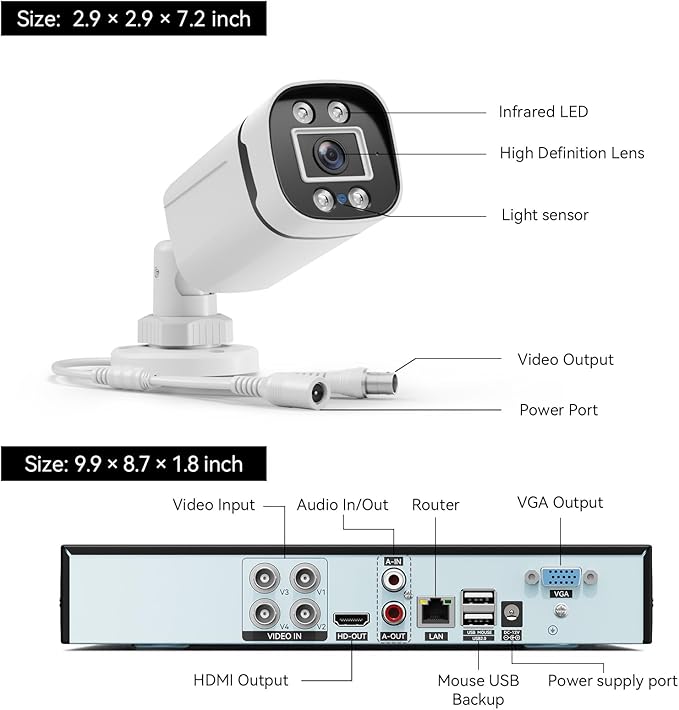 VORGUT Wired Security Camera System Outdoor, 4 Channel 5MP Lite AHD TVI DVR Recorder with 500G HDD, 4pcs Wired Surveillance CCTV Bullet Camera Indoor Outdoor, Smart Motion Detection, Night Vision