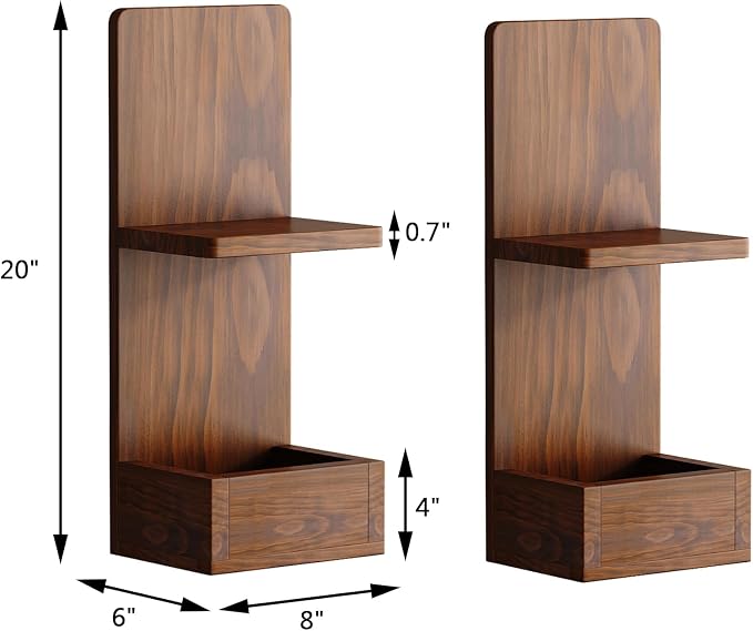 2-Tier Walnut Floating Wall Shelf, Bedroom Storage - Image 2