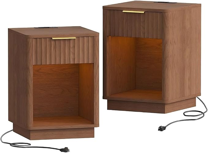 Akxomel Fluted Nightstand Set 2 Bedside Table - Image 9