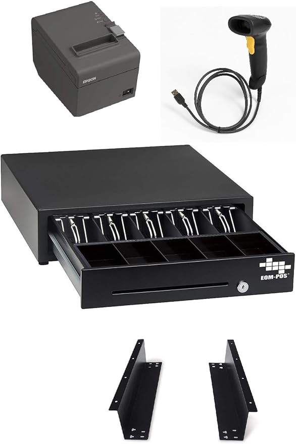 EOM-POS Hardware Bundle for Square - Cash Drawer, Mounting Brackets, Thermal Receipt Printer, Barcode Scanner [Compatible with Square Stand and Square Register]