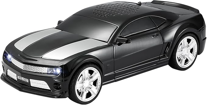 WSTER Sports Car Model Bluetooth Speaker with Stereo Sound, TWS Pairing, LED Party Lights, USB/TF Playback, Movable Wheels, Unique Retro Car Gifts (Black)