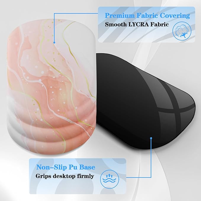 Mouse Pad Wrist Wrist Rest, Comfortable Memory Foam Wrist Rest, Non-Slip PU Base, Ergonomic Wrist Support and Arm Rests for Gaming, Office, Computer Use, Relieve Typing Pain (Pink Marble)