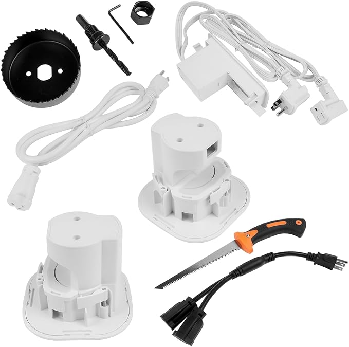 Flynsu in-Wall Cable & Power Management Kit, TV Cord Concealer & Power Kit, Powers Devices & Hides All Cables, with Circle Saw Drilling Attachment & Drywall Hand Saw