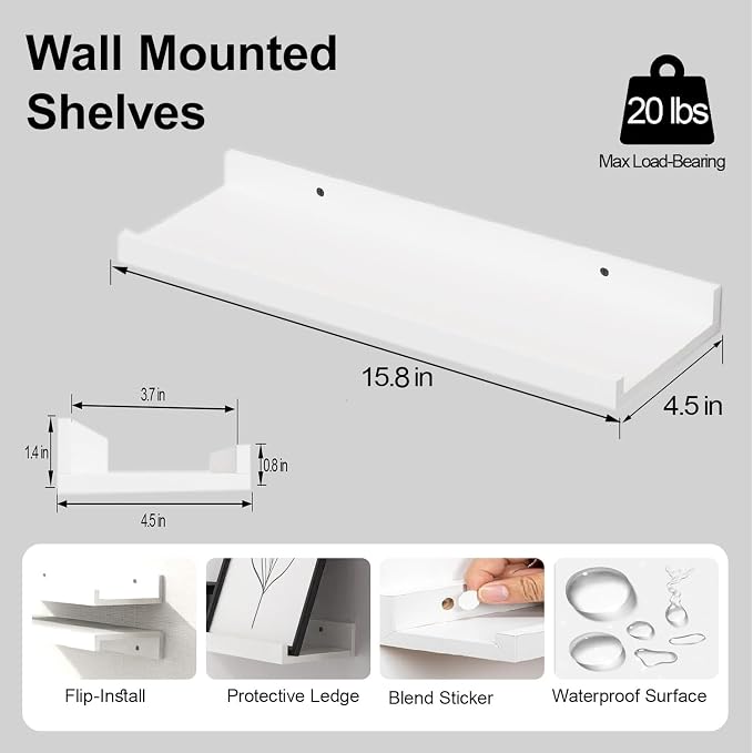 White Floating Shelves for Wall Decor, 16 in Shelf - Image 2