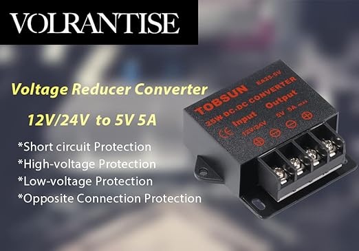 DC 12V/24V to 5V 5A Converter - Voltage Reducer Regulator, Step Down Buck Converter Power Supply Transformer Module (12V/24V to 5V 5A)