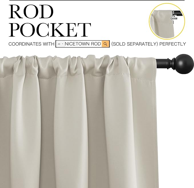 NICETOWN Blackout Curtains for Bedroom, 1 Pair, 70 by 63-inch, Window Treatment - Image 2