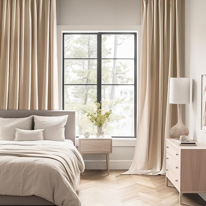 MIULEE Beige Back Tab Blackout Curtains 52x108 Inch Long 2 Panels Set | Rod - Image 2