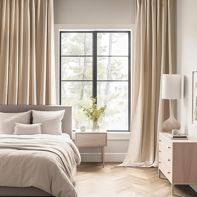 MIULEE Beige Back Tab Blackout Curtains 52x90 Inch Long 2 Panels Set | Rod - Image 2