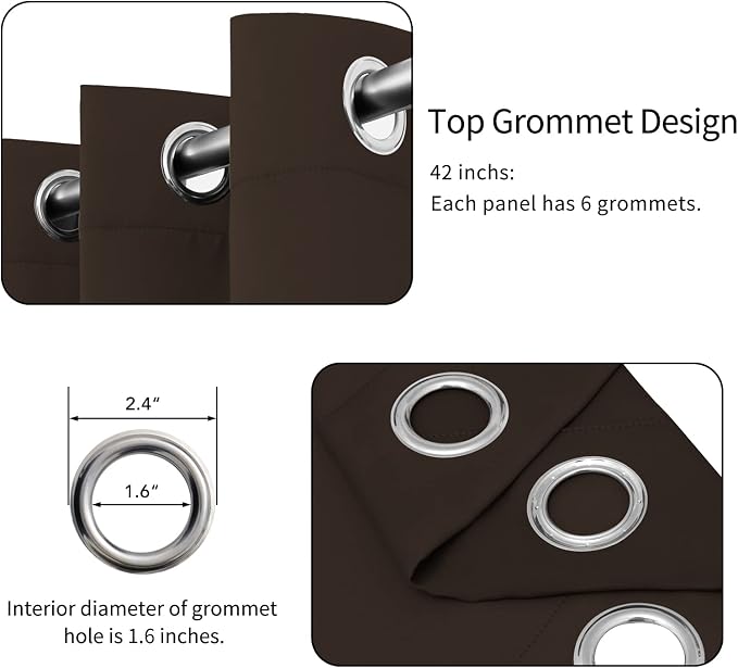 Easy-Going Thermal Grommet Blackout Curtains, 2 Panels 42x84 in, Dark Brown | - Image 4