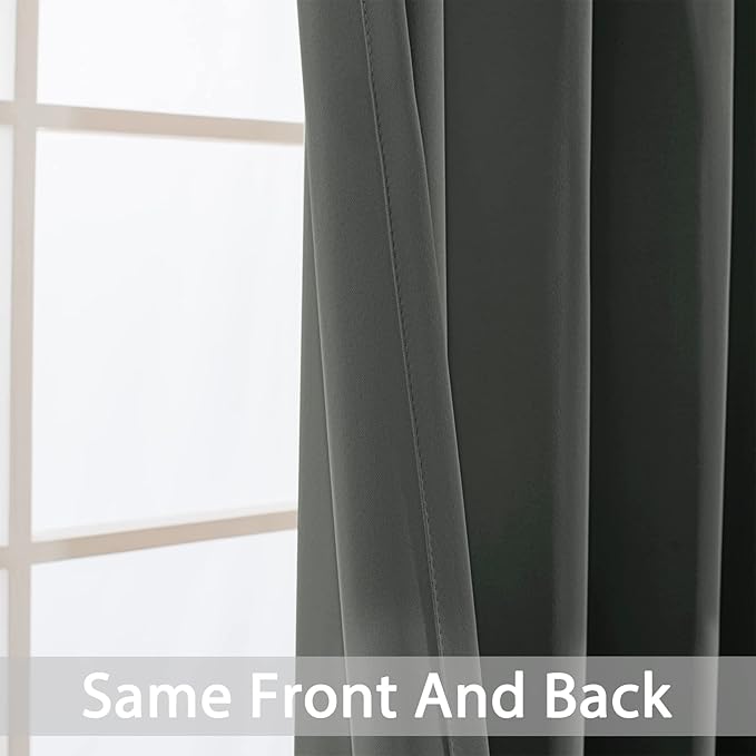 Yakamok Blackout Curtains 38x90 inch Dark Grey Thermal Drapes-Bedroom | 2 panels - Image 4