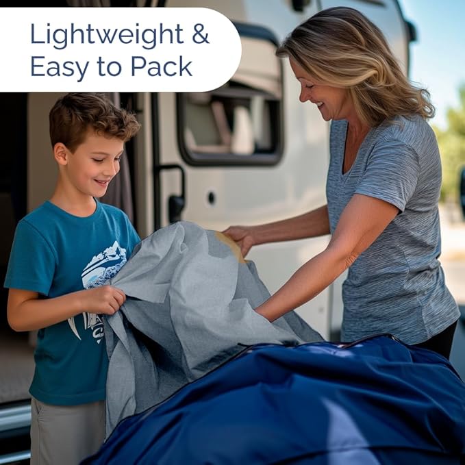 RV Short Queen Sheet Set 60 X 75 - 4 Piece RV Short Queen Bed Sheets - Soft, Breathable & Cooling - Designed for Bunks, Trailers & Campers - Fits 8” to 12" Mattress - Luxury Bedding - Heathered Blue